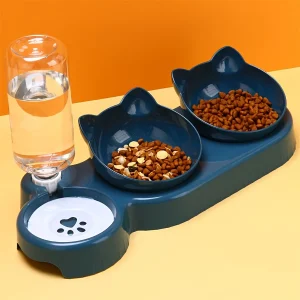 3 In 1 Ear Design Tilted Cat Water And Food Bowl
