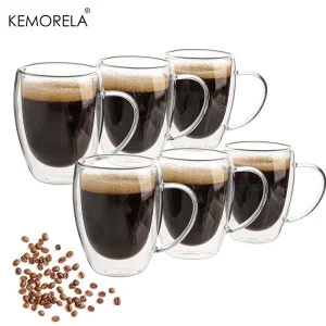 2/4/6PCS Double Wall Glass Coffee Mug With Handle