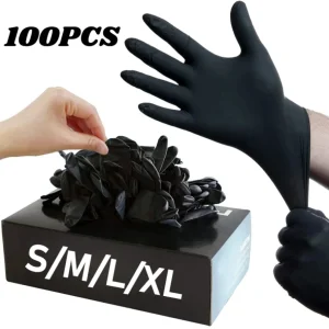 50/100PCS Black Nitrile Disposable Gloves