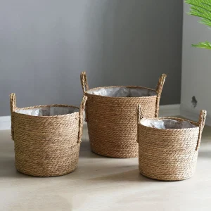 1PC Nordic Handmade Straw Woven Flower Pot