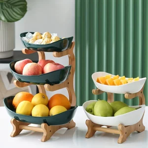 Three Layer Table Plates Dinnerware Wooden Kitchen Bowl