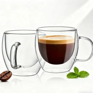 Double Wall Glass Coffee Cup Transparent with Handle 1/2/4pcs
