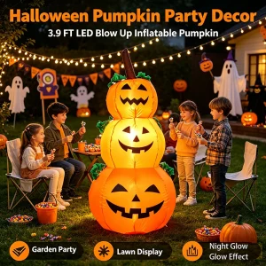 3.9FT LED Halloween Inflatable Pumpkin Decoration Stacked Pumpkins Blow Up with Built-in Lights Yard Decor
